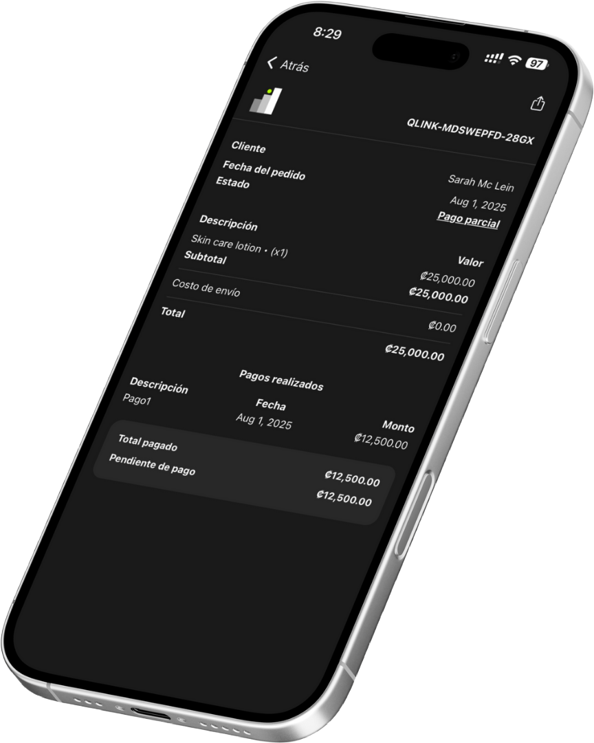 Qlink App - Pantalla de recibos y facturas
